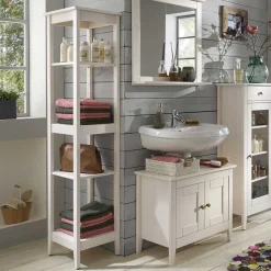 Wohnen Esszimmerregale|Regale*Weiß lasiertes Badezimmer Regal aus Kiefer massiv - Lousias