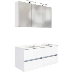 Wohnen Weiße Möbel|Glasmöbel*Weiße Doppelwaschplatz Kombi - Vandan (zweiteilig)