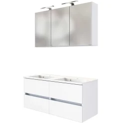 Wohnen Weiße Möbel|Glasmöbel*Weiße Doppelwaschplatz Kombi - Vandan (zweiteilig)