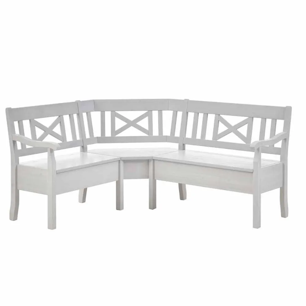 Wohnen Küchenbänke|Esszimmerbänke*Weiße Eckbank Onesti aus Kiefer massiv