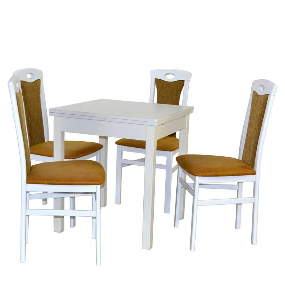 Wohnen Küchen-Essgruppen|Essgruppen*Weiße Esszimmergruppe für 4 Personen - Calasso (fünfteilig)