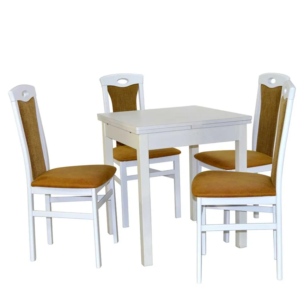 Wohnen Küchen-Essgruppen|Essgruppen*Weiße Esszimmergruppe für 4 Personen - Calasso (fünfteilig)