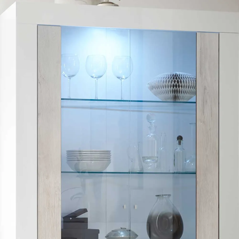 Wohnen Weiße Hochglanz Vitrine mit Dekor - Merenda
