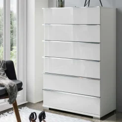 Wohnen Sideboards & Kommoden|Küchenschränke*Weiße Hochkommode mit Glasfront - Rocca