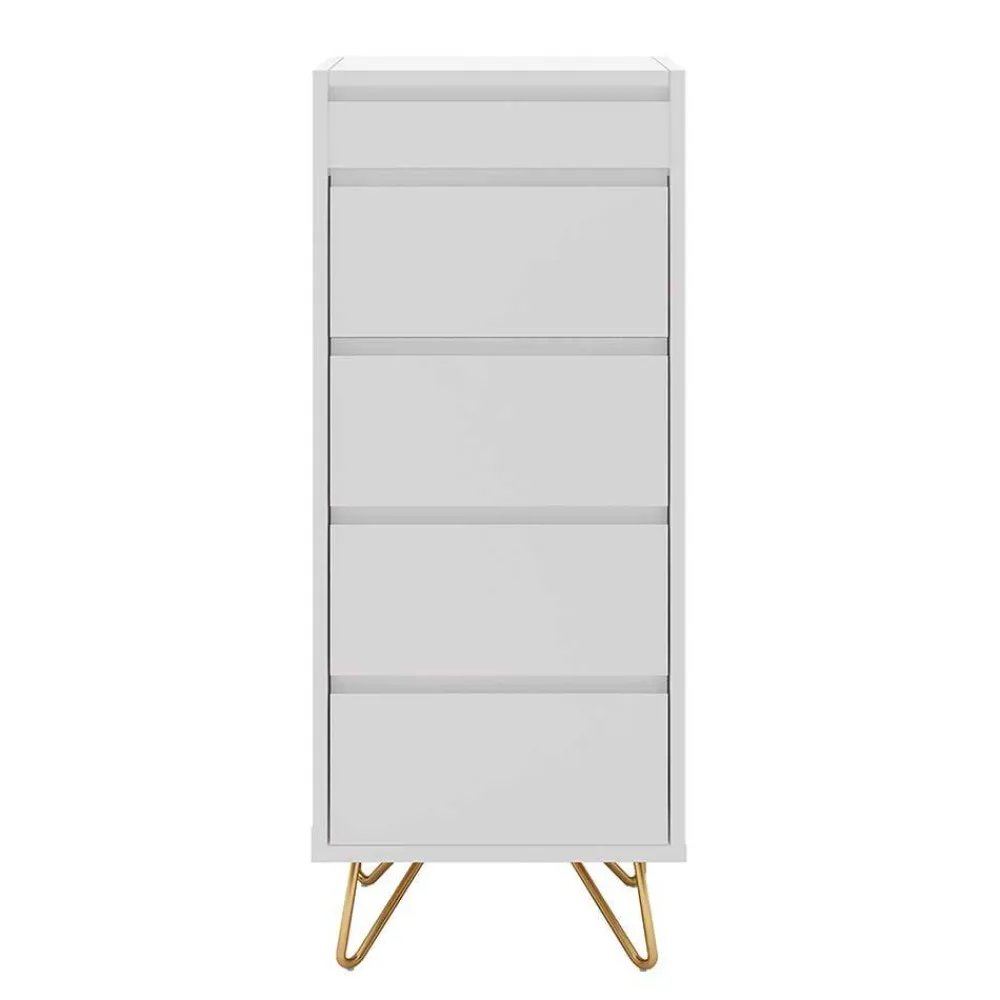 Wohnen Weiße Hochkommode mit Spiegel aufklappbar - Ricks