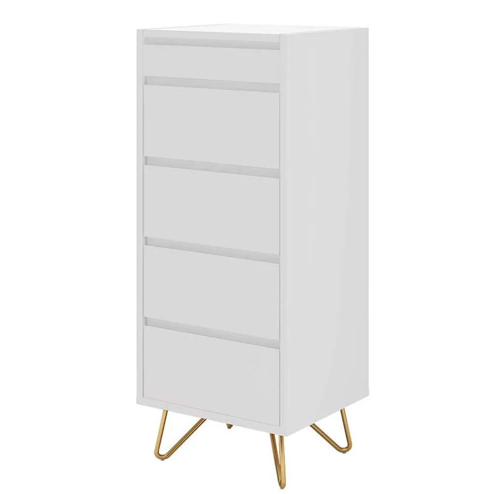 Wohnen Weiße Hochkommode mit Spiegel aufklappbar - Ricks