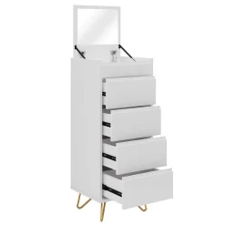 Wohnen Weiße Hochkommode mit Spiegel aufklappbar - Ricks