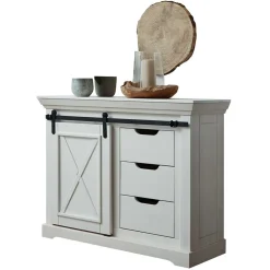 Wohnen Sideboards & Kommoden|Landhausmöbel*Weiße Kommode mit Schiebetür & Schubladen - Kuito