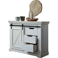 Wohnen Sideboards & Kommoden|Landhausmöbel*Weiße Kommode mit Schiebetür & Schubladen - Kuito
