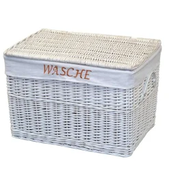 Wohnen Rattanmöbel*Weiße Landhaus Wäschetruhe aus Weide Geflecht - Alberello