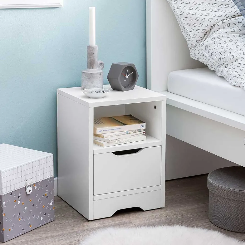 Wohnen Weiße Nachtkonsole mit Schublade und Fach - Hank