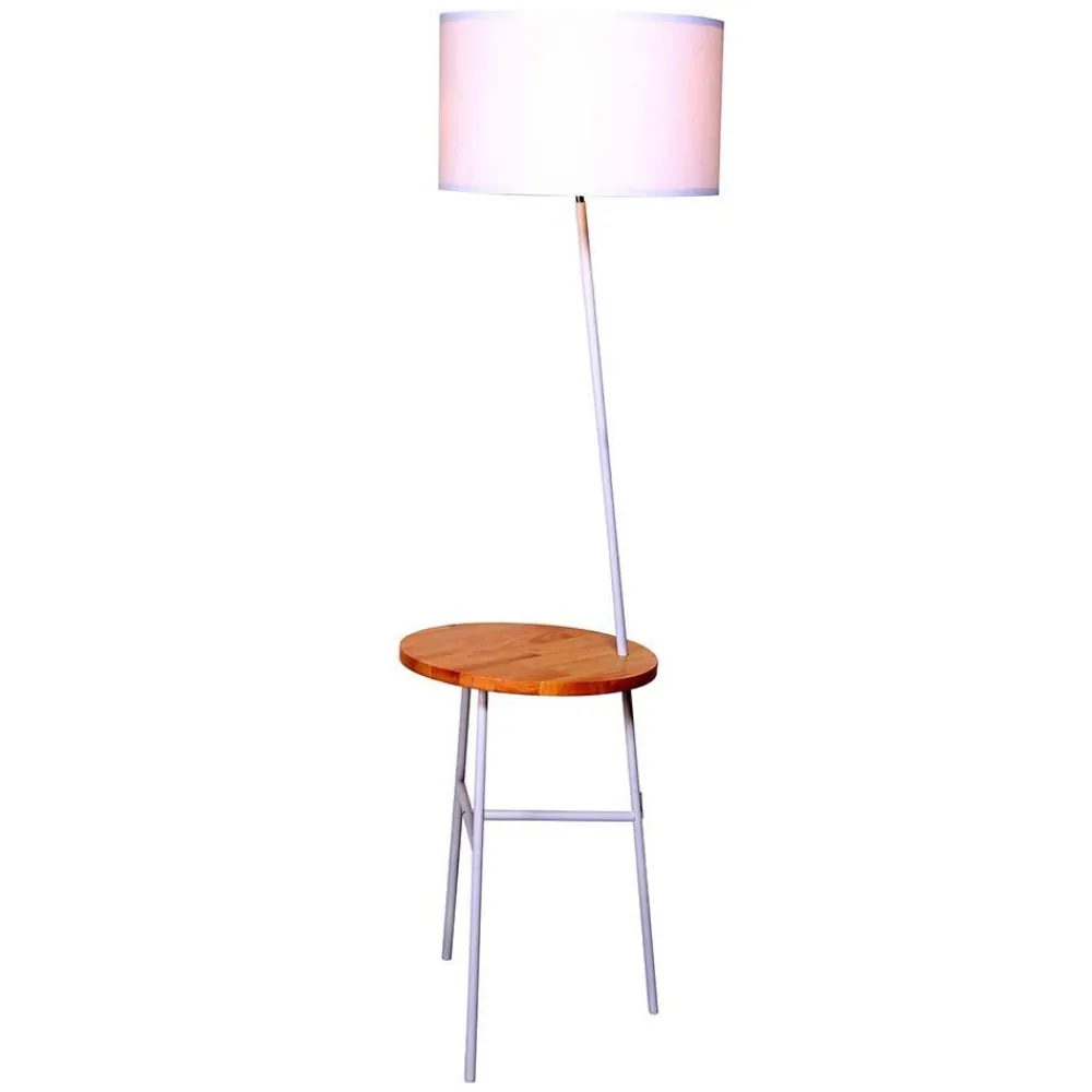 Wohnen Weiße Stoff Stehlampe mit Ablagetisch - Passenna