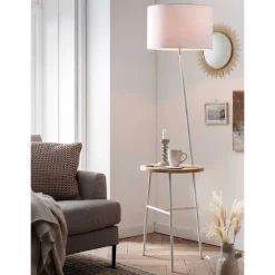 Wohnen Weiße Stoff Stehlampe mit Ablagetisch - Passenna
