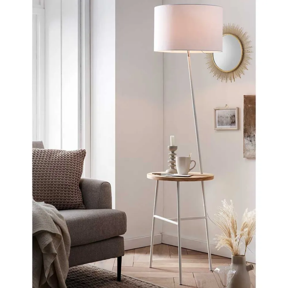 Wohnen Weiße Stoff Stehlampe mit Ablagetisch - Passenna