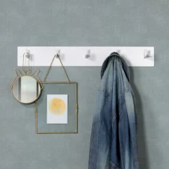 Wohnen Weiße Wandgarderobe mit 5 Kleiderhaken - Urbanos