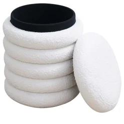 Wohnen Weißer Boucle Hocker mit Stauraum - Francara