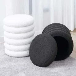 Wohnen Weißer Boucle Hocker mit Stauraum - Francara