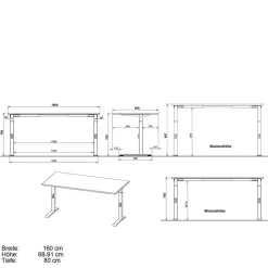 Wohnen Weiße Möbel|Bürotische*Weißer Bürotisch manuell höhenverstellbar - Sparkle