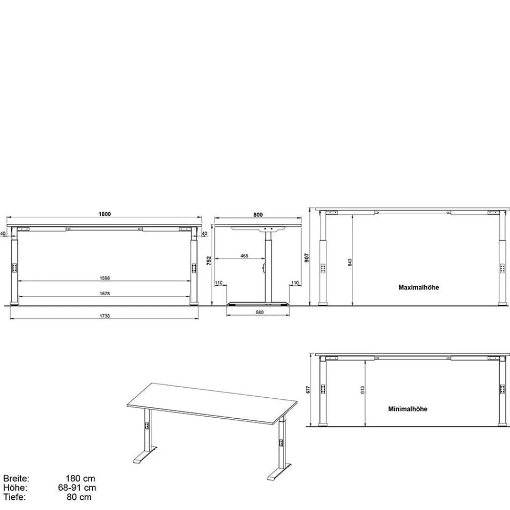 Wohnen Weiße Möbel|Bürotische*Weißer Bürotisch manuell höhenverstellbar - Sparkle