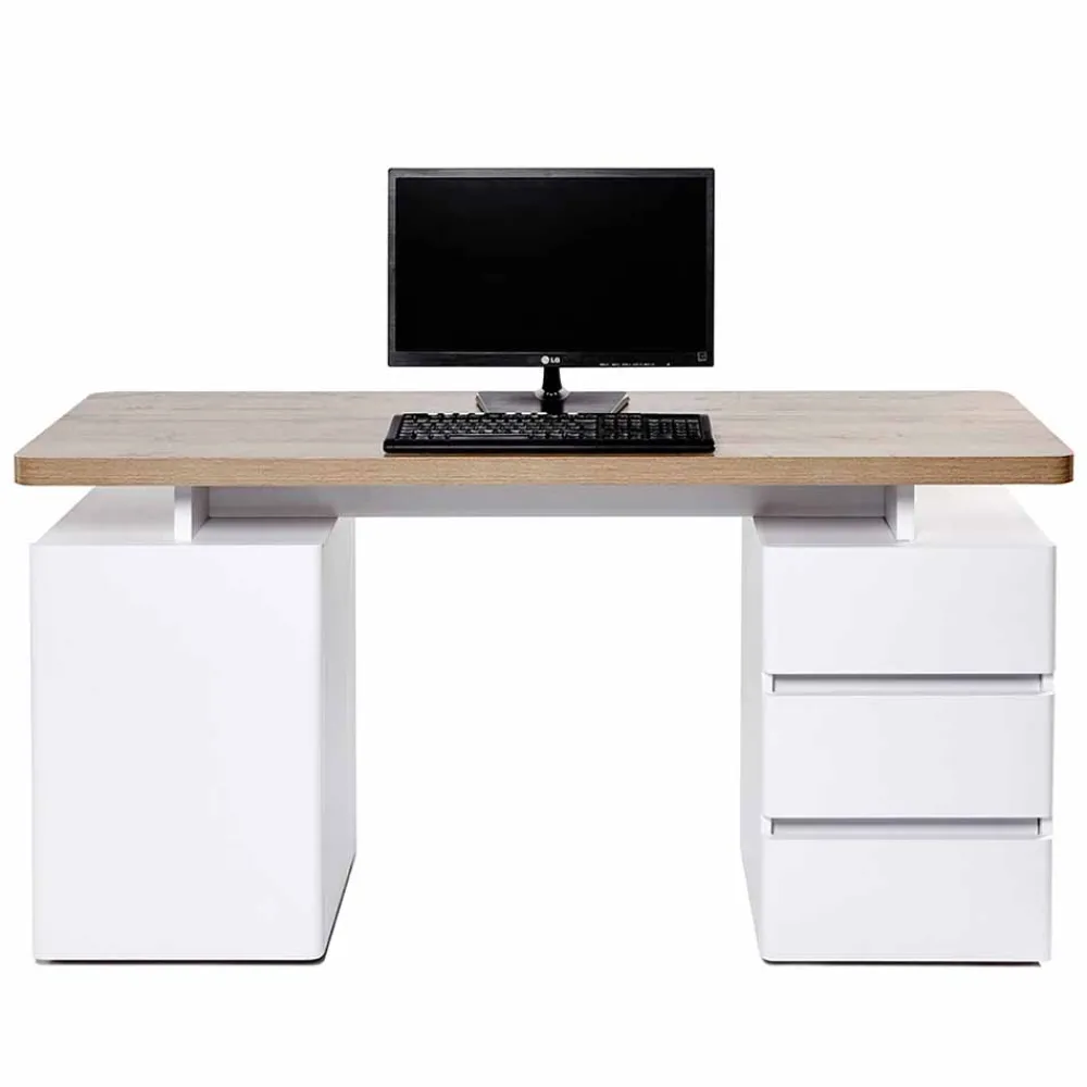 Wohnen Weißer Computer-Schreibtisch Aragon mit viel Stauraum