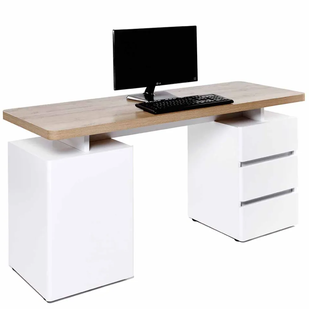 Wohnen Weißer Computer-Schreibtisch Aragon mit viel Stauraum