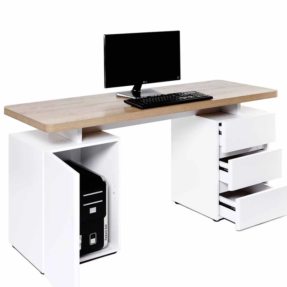 Wohnen Weißer Computer-Schreibtisch Aragon mit viel Stauraum