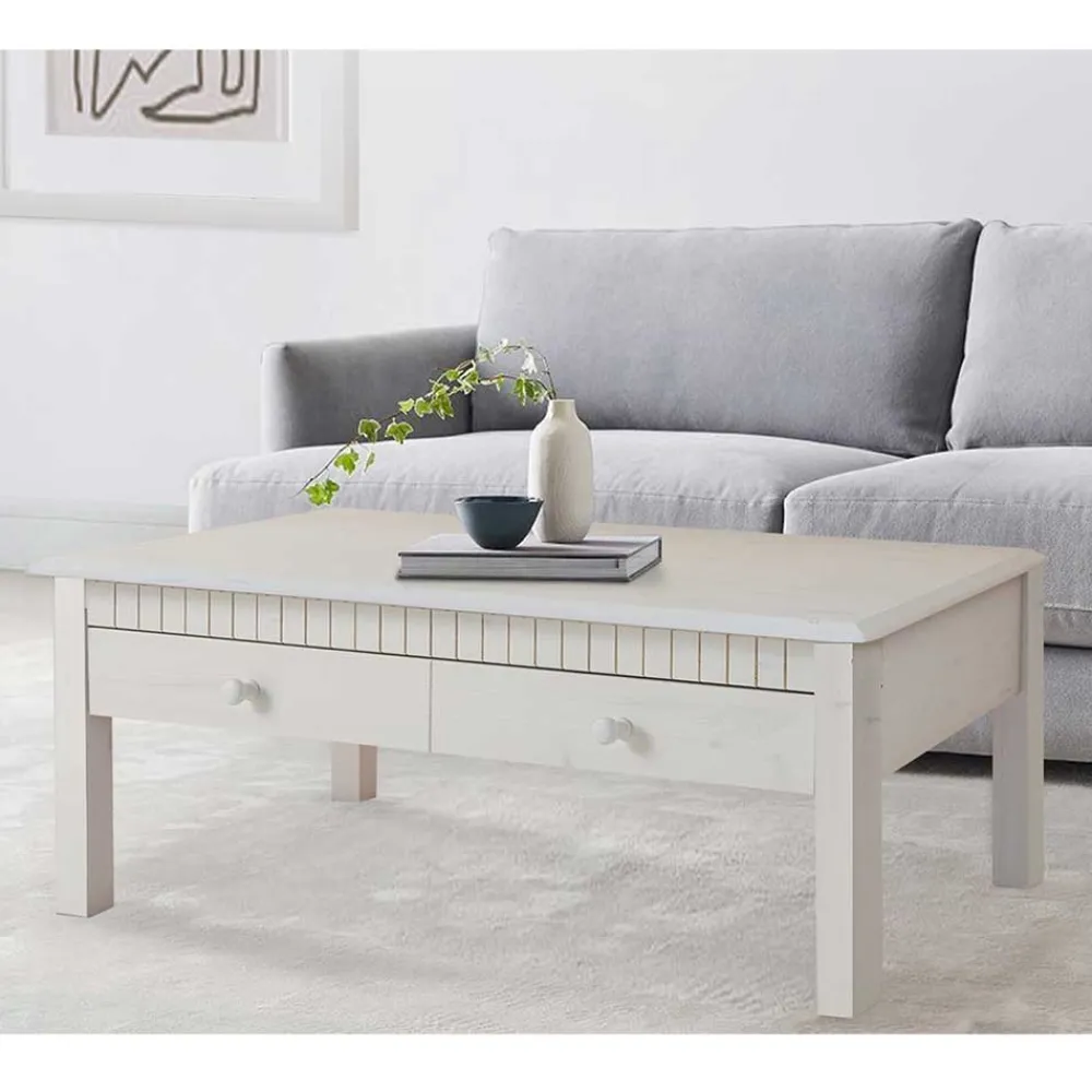 Wohnen Weiße Möbel|Naturholzmöbel*Weißer Couchtisch Landhaus mit Schublade - Loggia