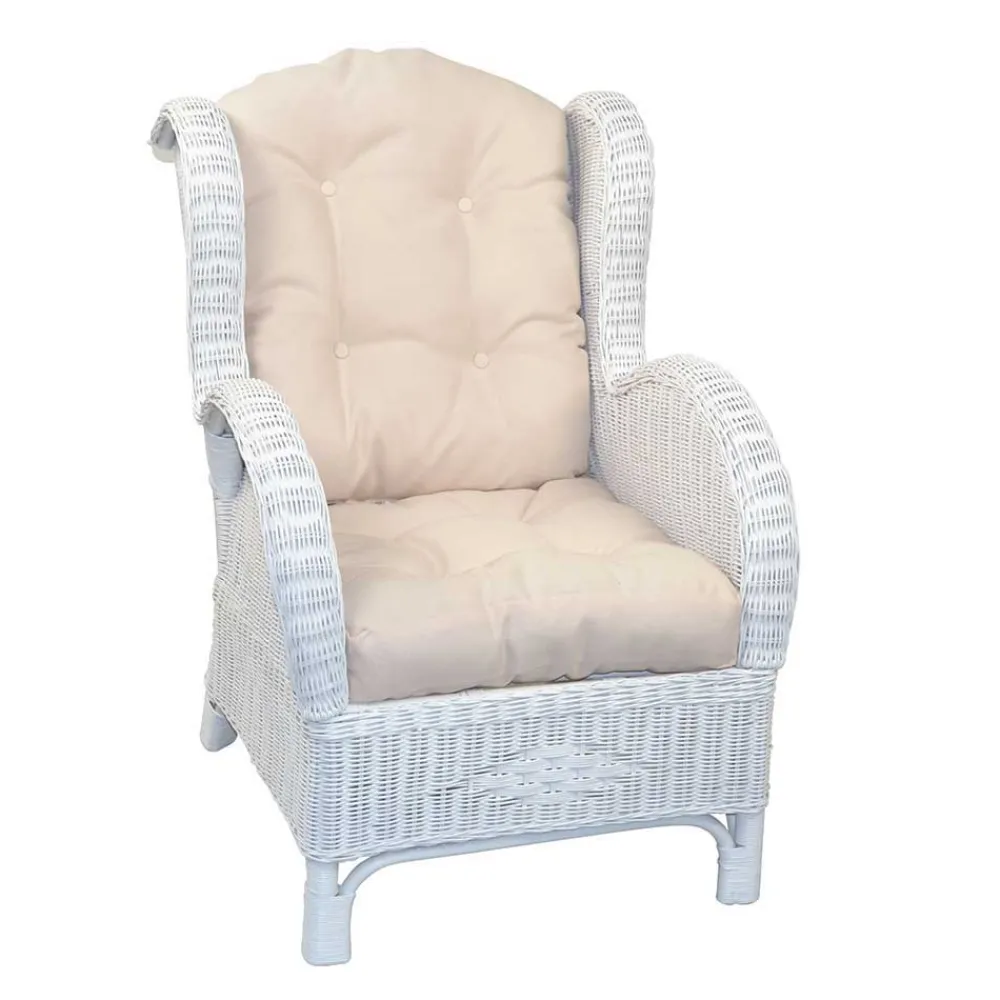 Wohnen Rattanmöbel|Sessel & Hocker*Weißer Geflechtsessel & Fußhocker - Ipolas (zweiteilig)