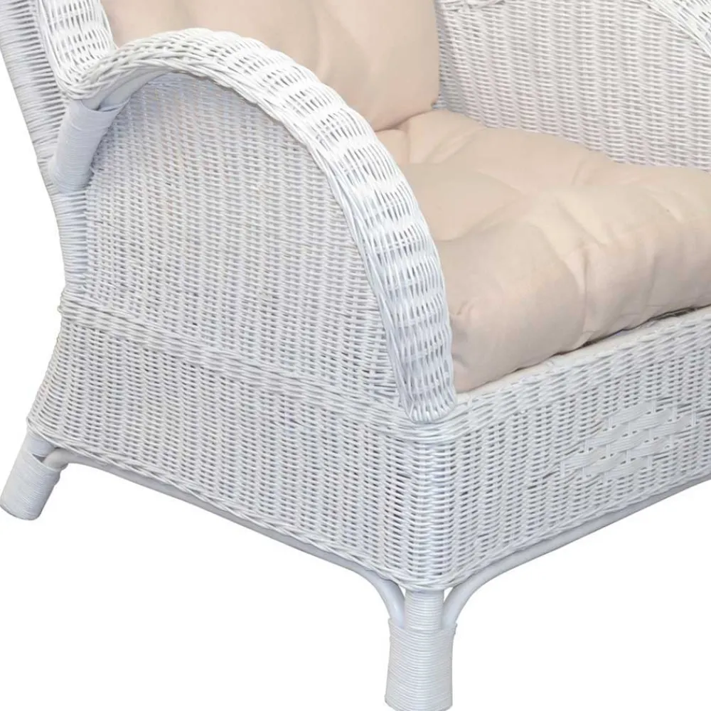 Wohnen Rattanmöbel|Sessel & Hocker*Weißer Geflechtsessel & Fußhocker - Ipolas (zweiteilig)