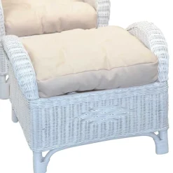 Wohnen Rattanmöbel|Sessel & Hocker*Weißer Geflechtsessel & Fußhocker - Ipolas (zweiteilig)