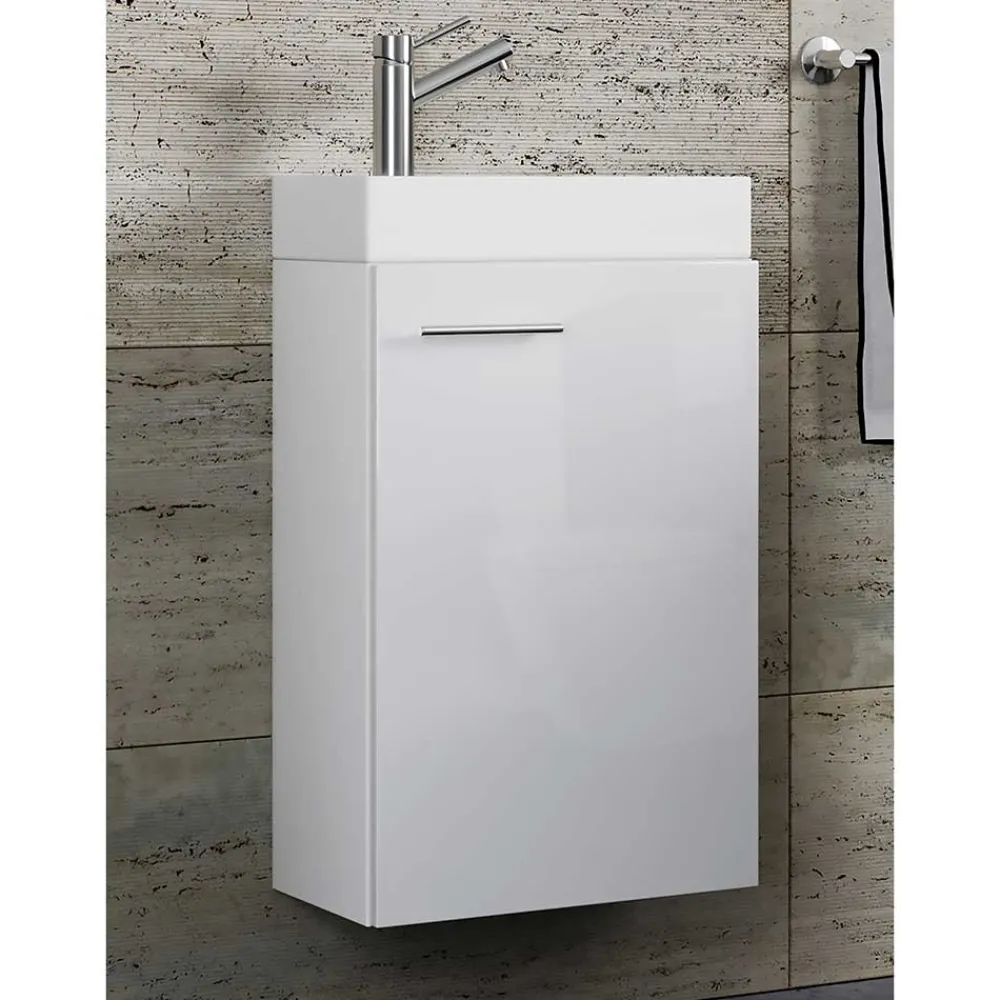 Wohnen Waschtisch|Waschbeckenunterschränke*Weißer Gästewaschtisch für Wandmontage - Vulcanos