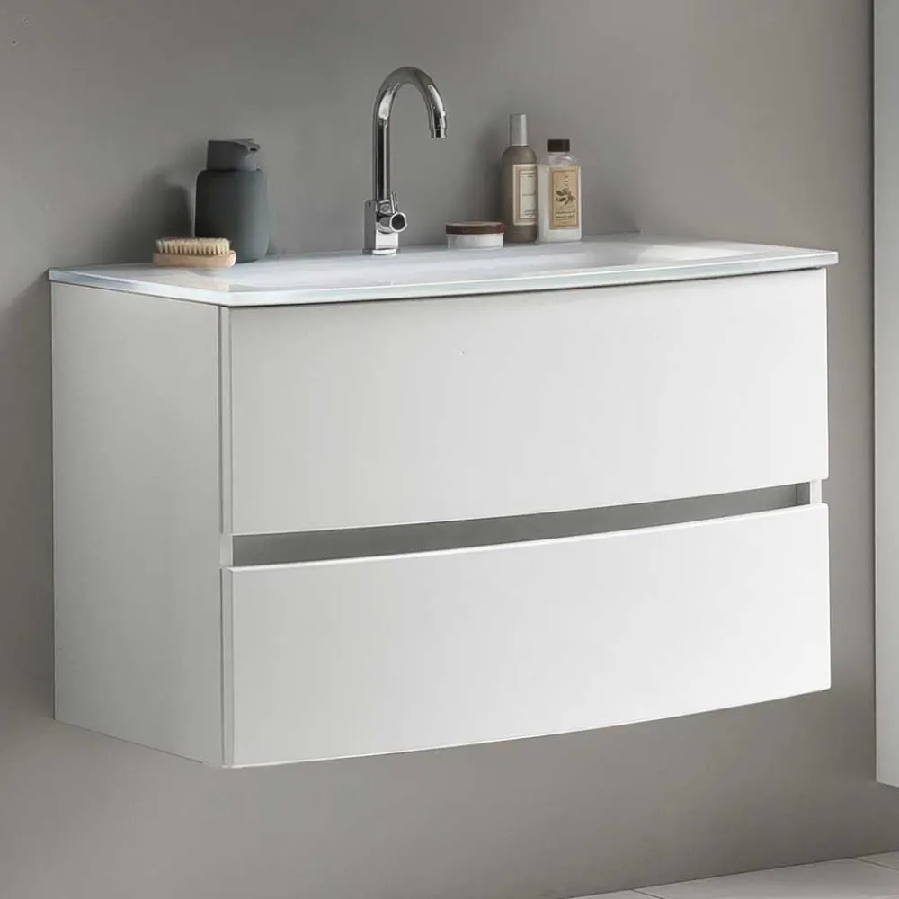 Wohnen Weißer Hänge-Waschtisch mit zwei Schubladen - Mesciria