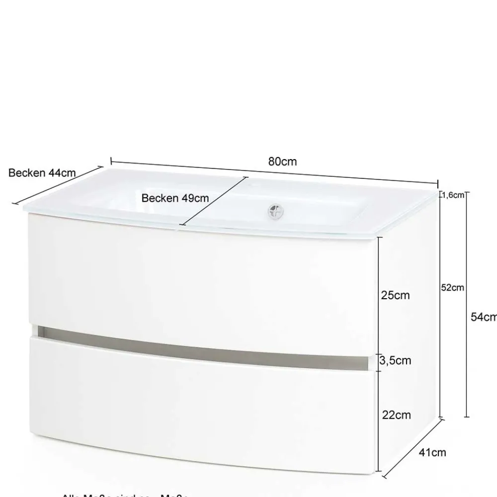 Wohnen Weißer Hänge-Waschtisch mit zwei Schubladen - Mesciria