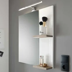 Wohnen Weißer Hochglanz Badspiegel mit 2 Ablagen - Vauflos