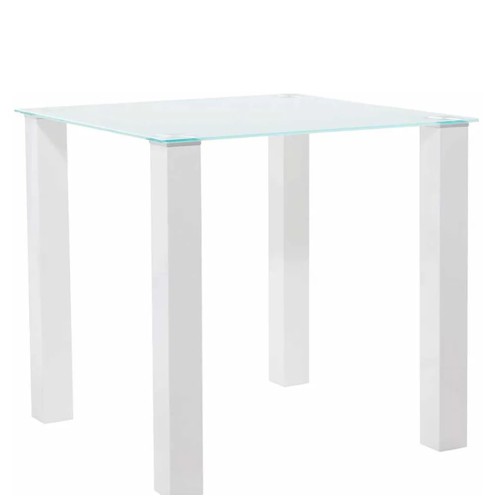 Wohnen Weißer Hochglanz Tisch mit Glasplatte - Richard