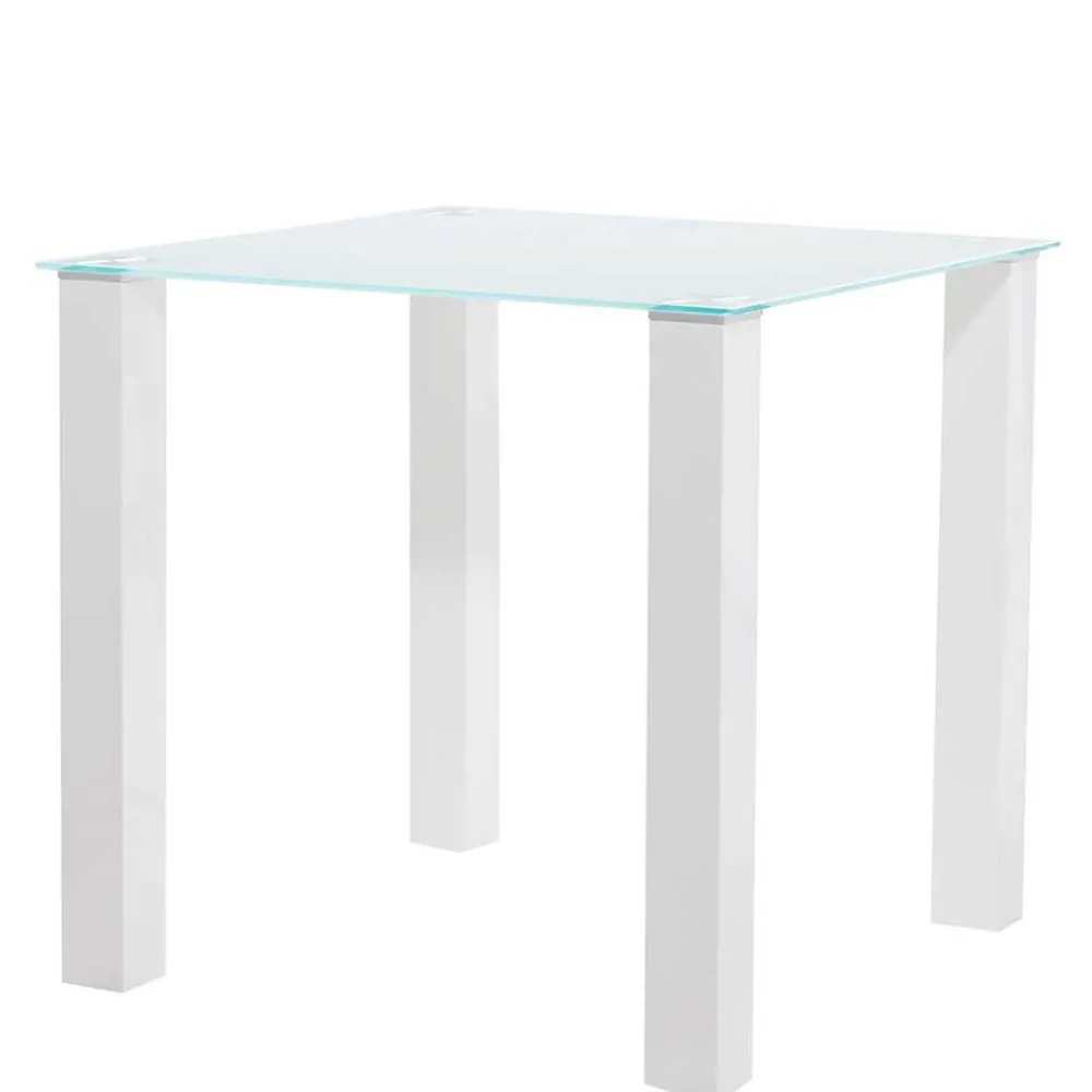 Wohnen Weißer Hochglanz Tisch mit Glasplatte - Richard