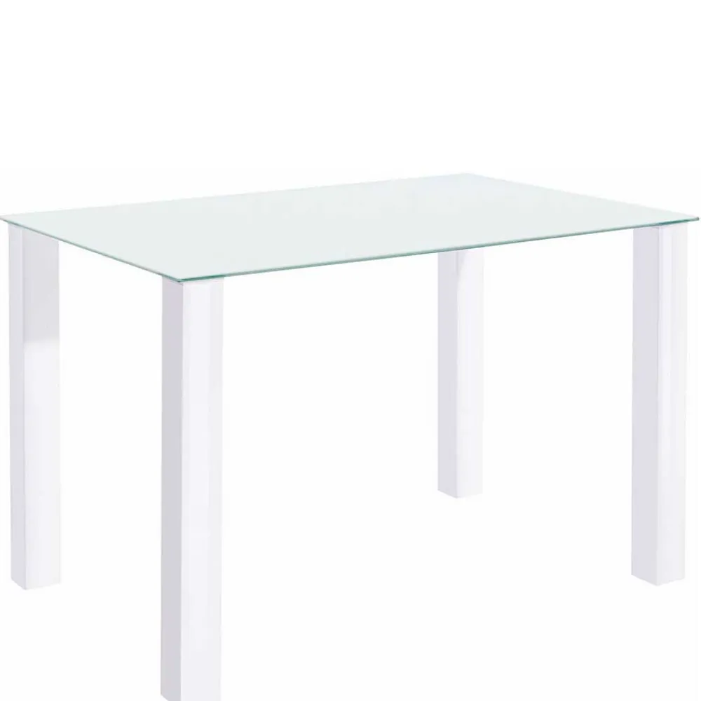 Wohnen Weißer Hochglanz Tisch mit Glasplatte - Richard
