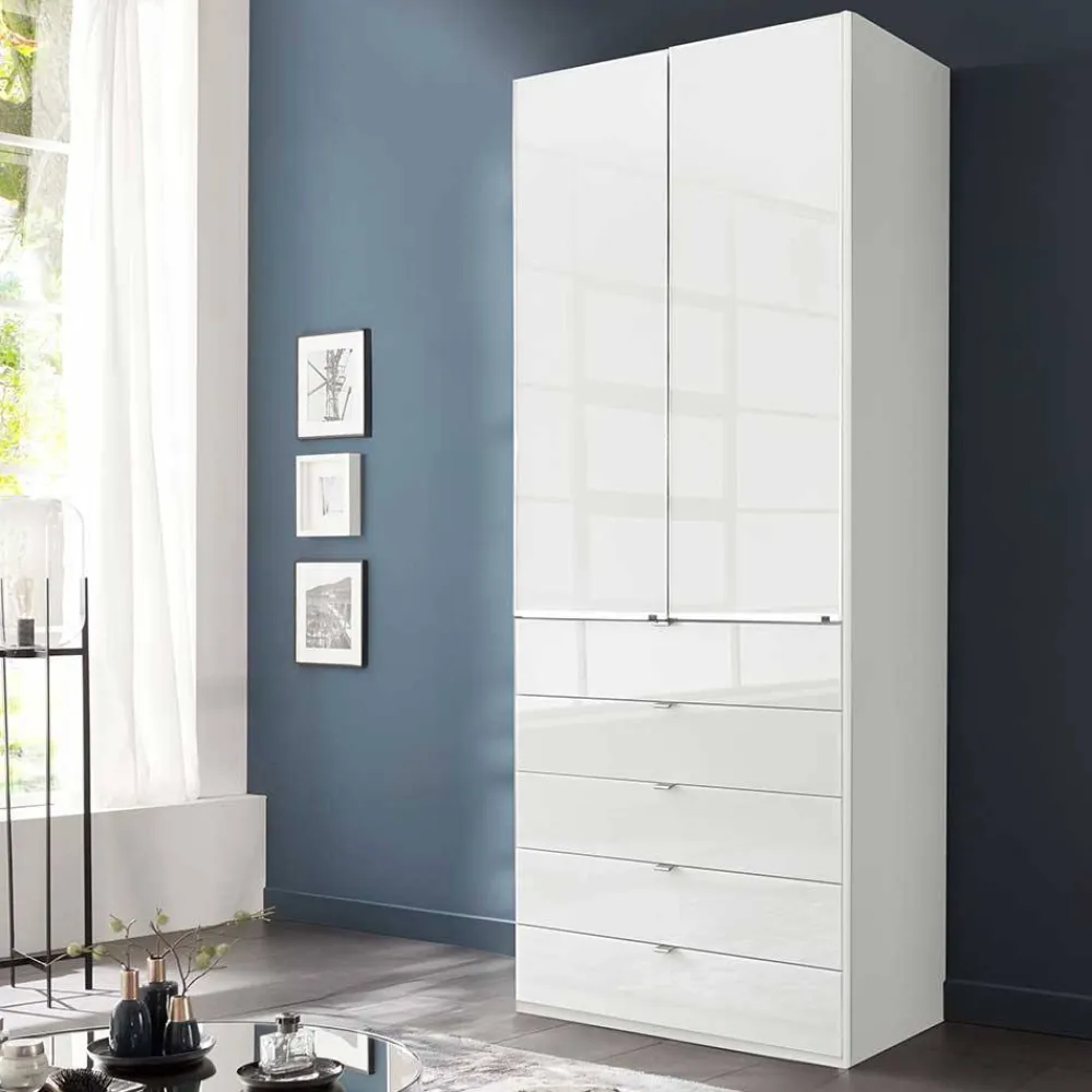 Wohnen Weißer Kombi-Schlafzimmerschrank mit Glasfront - Rocca