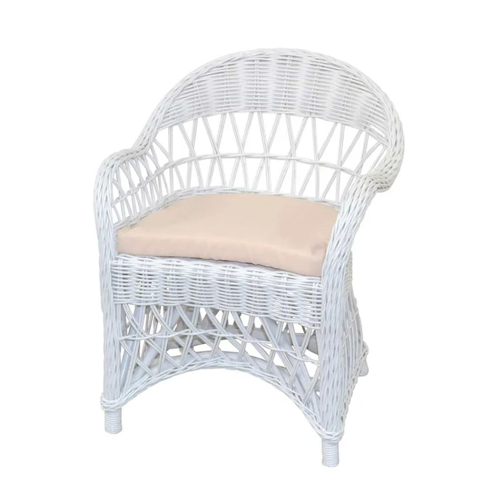 Wohnen Weißer Korbsessel aus Rattan Geflecht - Kuraico