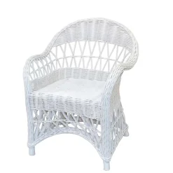 Wohnen Weißer Korbsessel aus Rattan Geflecht - Kuraico