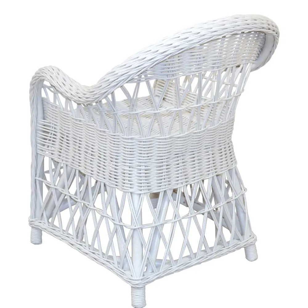 Wohnen Weißer Korbsessel aus Rattan Geflecht - Kuraico