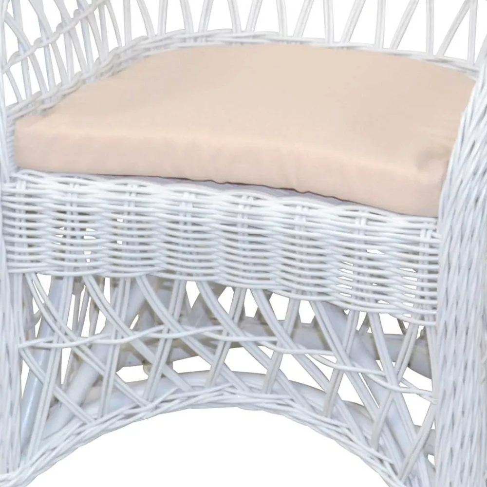 Wohnen Weißer Korbsessel aus Rattan Geflecht - Kuraico