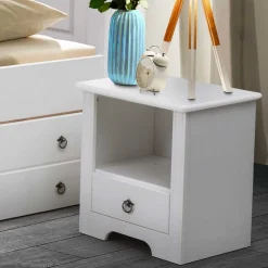 Wohnen Kommoden|Nachttische*Weißer Nachttisch mit großem Fach - Velriva
