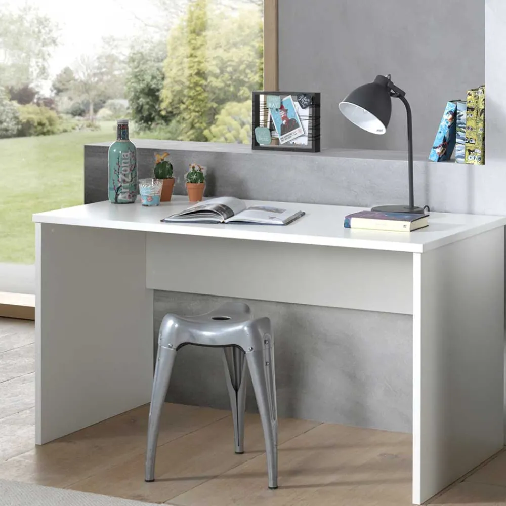 Wohnen Bürotische*Weißer PC Schreibtisch mit Knieraum Blende - Eldrus