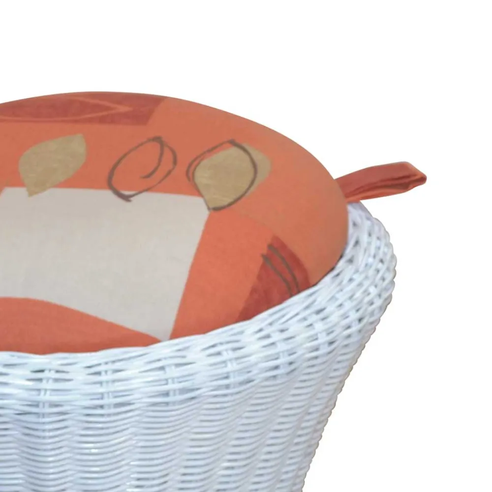 Wohnen Rattanmöbel*Weißer Rattan-Sitzhocker Loudes mit floralem Sitzkissen in Orange