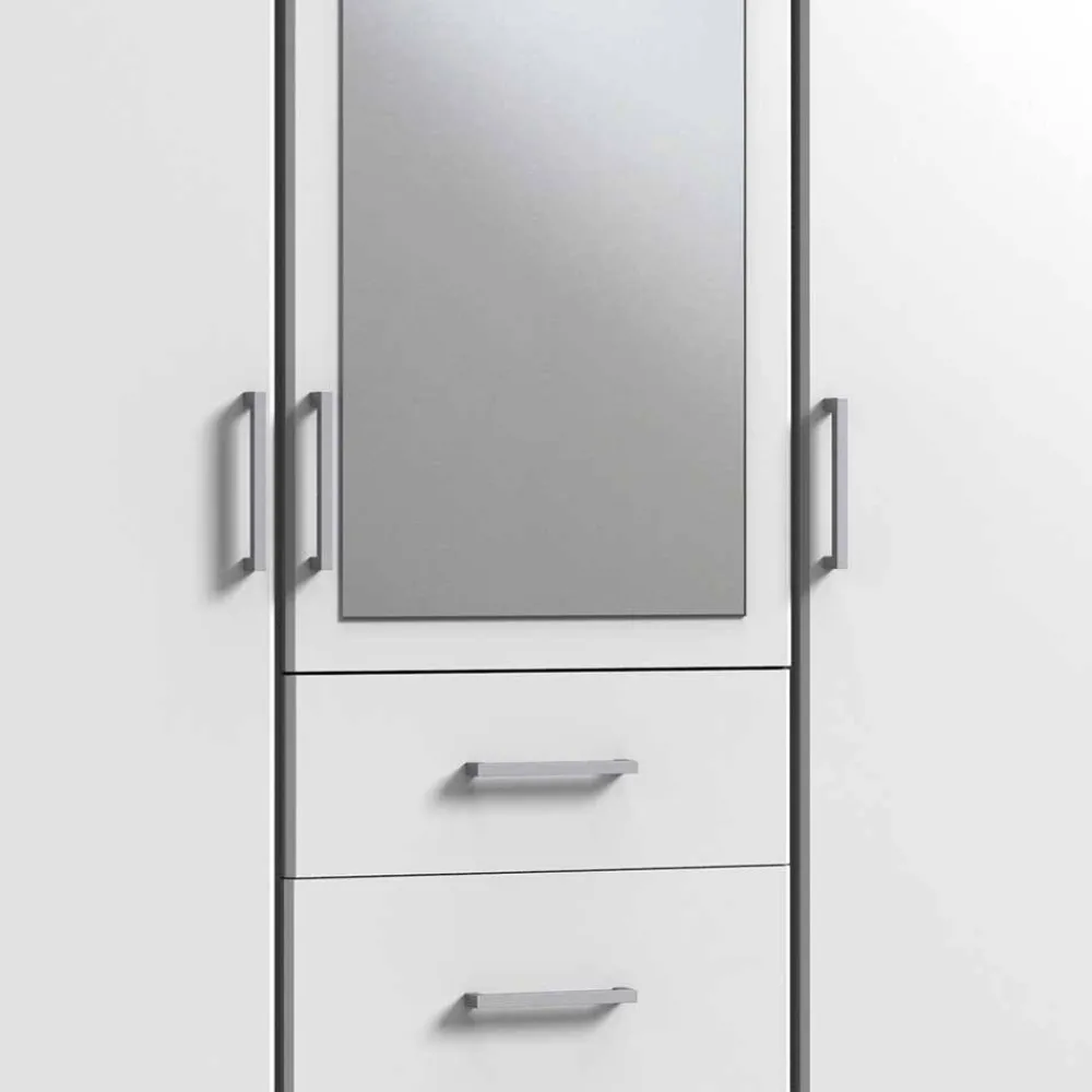 Wohnen Weißer Schlafzimmer Kleiderschrank mit Spiegel - Cador