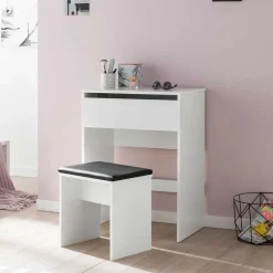 Wohnen Weißer Schminktisch & Hocker - Toprino (zweiteilig)