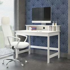 Wohnen Weißer Schreibtisch mit Aufsatz & Truhe - Stanford