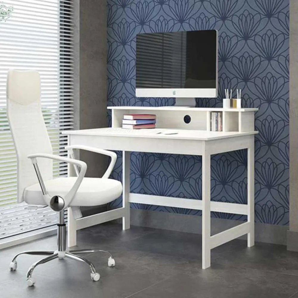 Wohnen Weißer Schreibtisch mit Aufsatz & Truhe - Stanford