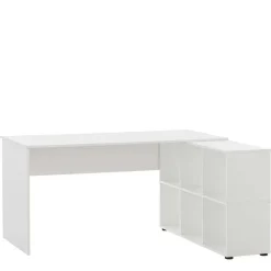 Wohnen Weiße Möbel|Bürotische*Weißer Schreibtisch mit seitlichem Regal - Obtin
